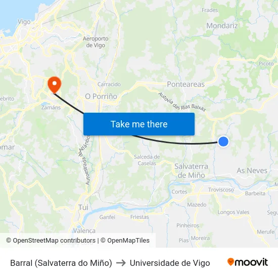 Barral (Salvaterra do Miño) to Universidade de Vigo map