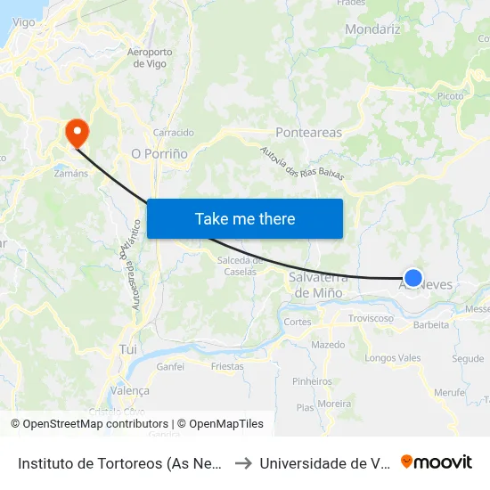 Instituto de Tortoreos (As Neves) to Universidade de Vigo map