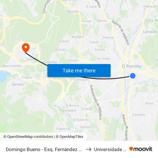 Porriño (Xulgado) to Universidade de Vigo map