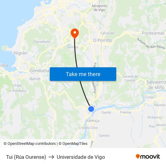 Tui (Rúa Ourense) to Universidade de Vigo map