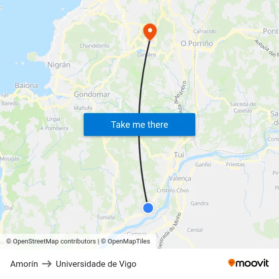 Amorín to Universidade de Vigo map