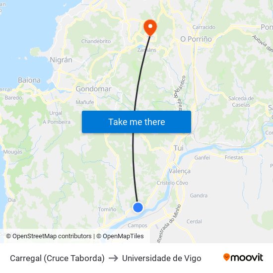 Carregal (Cruce Taborda) to Universidade de Vigo map