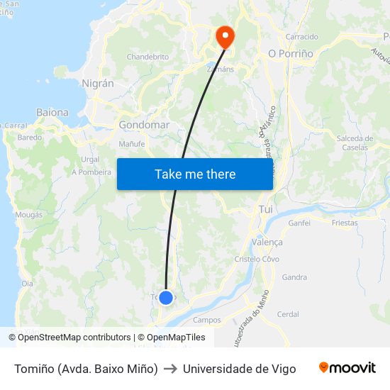 Avenida Baixo Miño - Rotonda (Tomiño) to Universidade de Vigo map