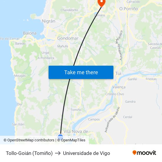 Goian (Tollo) to Universidade de Vigo map