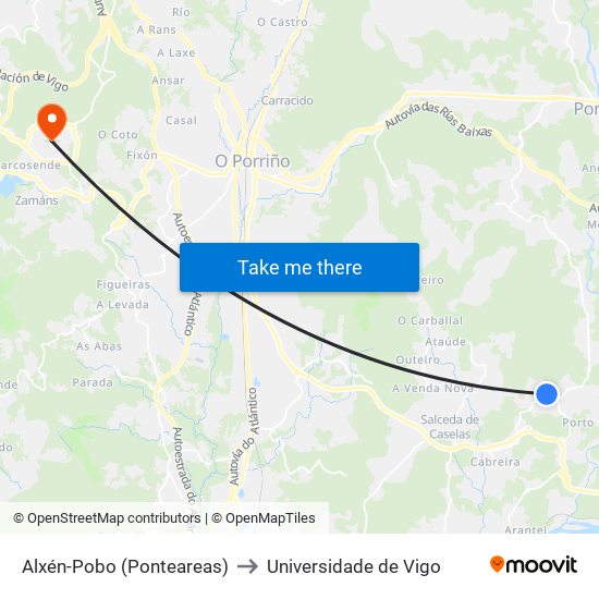 Alxén-Pobo (Ponteareas) to Universidade de Vigo map