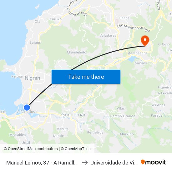 Manuel Lemos, 37 - A Ramallosa to Universidade de Vigo map