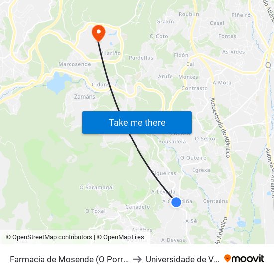 Farmacia de Mosende (O Porriño) to Universidade de Vigo map