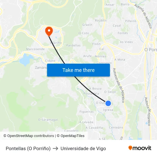 Pontellas (O Porriño) to Universidade de Vigo map