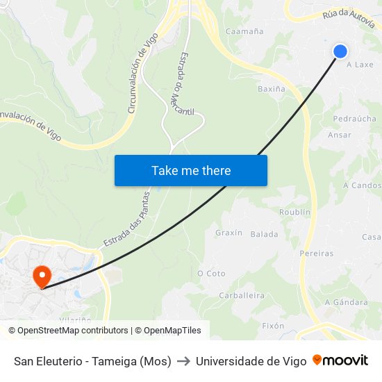 San Eleuterio - Tameiga (Mos) to Universidade de Vigo map