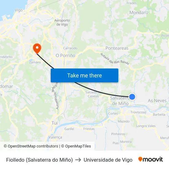 Fiolledo (Salvaterra do Miño) to Universidade de Vigo map