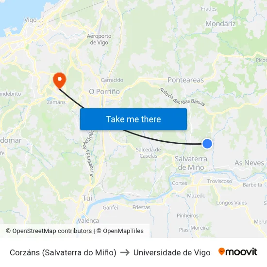 Corzáns (Salvaterra do Miño) to Universidade de Vigo map