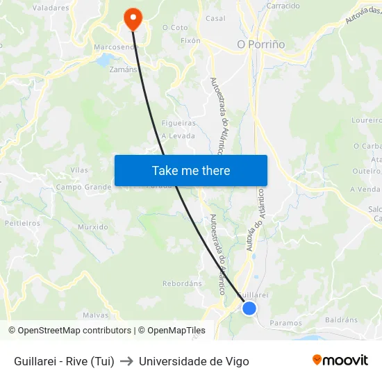 Guillarei - Rive (Tui) to Universidade de Vigo map
