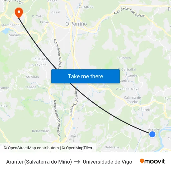 Arantei (Salvaterra do Miño) to Universidade de Vigo map