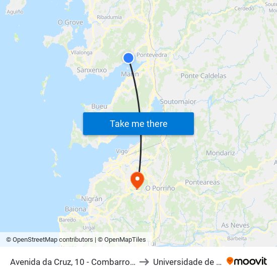 Avenida da Cruz, 10 - Combarro (Poio) to Universidade de Vigo map