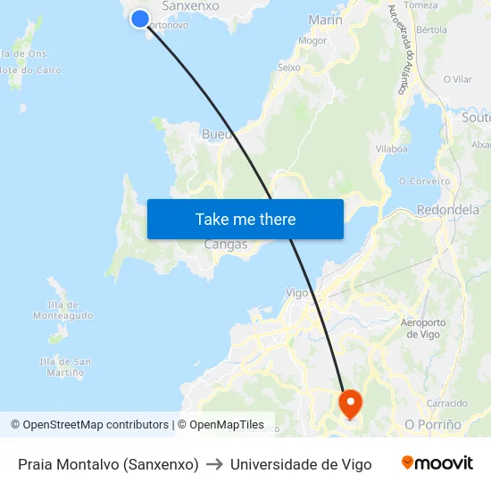 Praia Montalvo (Sanxenxo) to Universidade de Vigo map