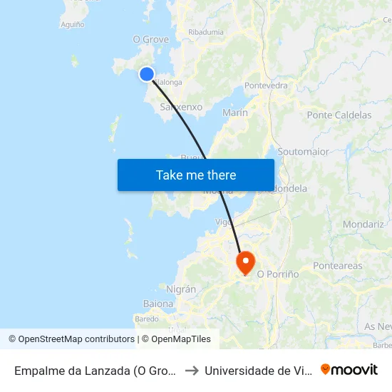 Empalme da Lanzada (O Grove) to Universidade de Vigo map