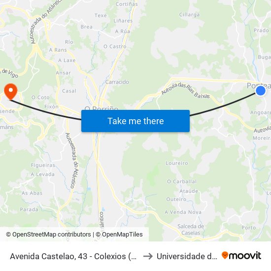Avenida Castelao, 43 - Colexios (Ponteareas) to Universidade de Vigo map