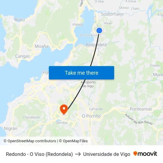 Redondo - O Viso (Redondela) to Universidade de Vigo map