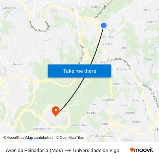 Avenida Peinador, 3 (Mos) to Universidade de Vigo map