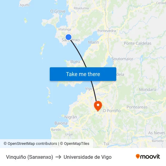 Vinquiño (Sanxenxo) to Universidade de Vigo map