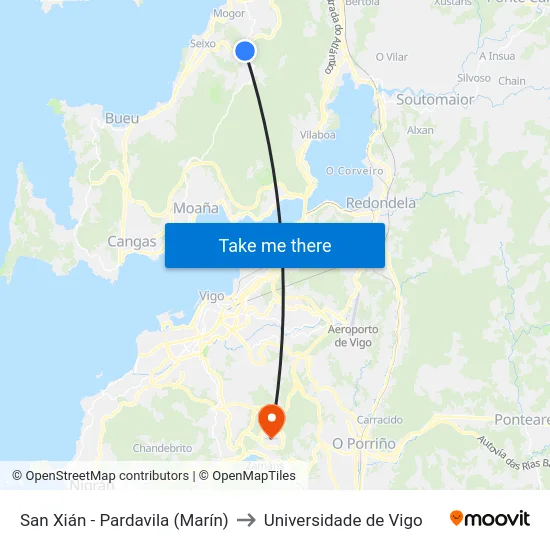 San Xián - Pardavila (Marín) to Universidade de Vigo map