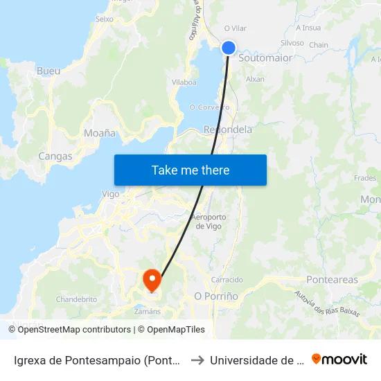 Igrexa de Pontesampaio (Pontevedra) to Universidade de Vigo map