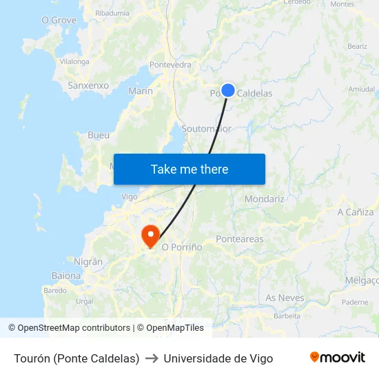Tourón (Ponte Caldelas) to Universidade de Vigo map