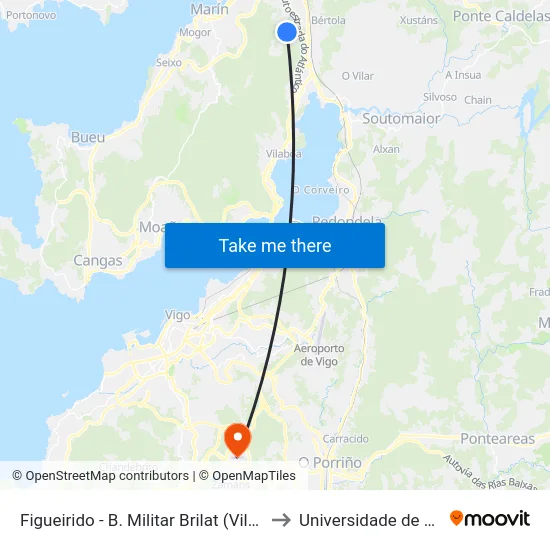 Figueirido - B. Militar Brilat (Vilaboa) to Universidade de Vigo map