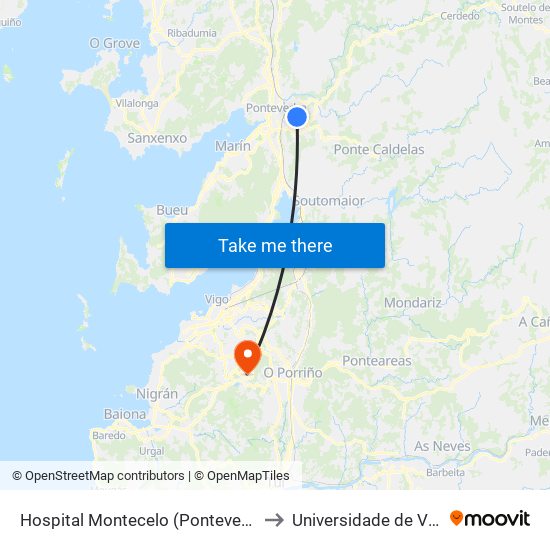 Hospital Montecelo (Pontevedra) to Universidade de Vigo map