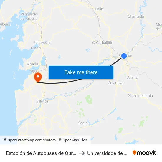 Estación de Autobuses de Ourense to Universidade de Vigo map