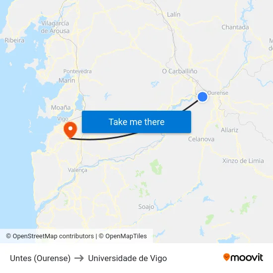 Untes (Ourense) to Universidade de Vigo map