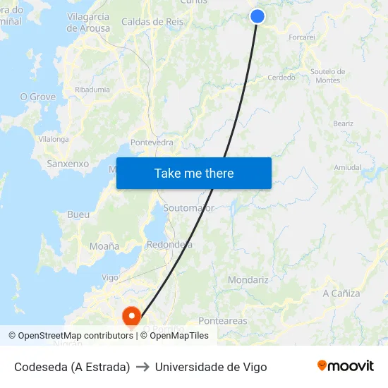 Codeseda (A Estrada) to Universidade de Vigo map