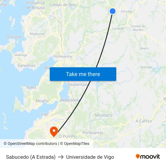 Sabucedo (A Estrada) to Universidade de Vigo map