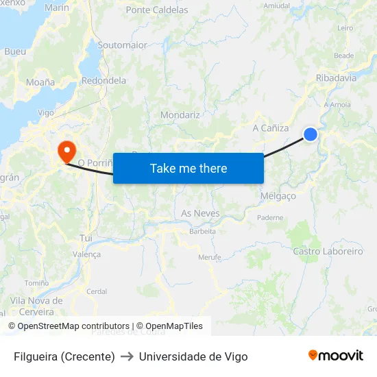 Filgueira (Crecente) to Universidade de Vigo map