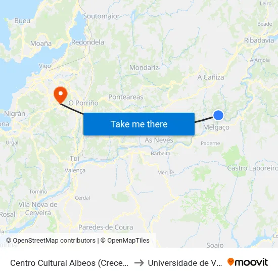 Centro Cultural Albeos (Crecente) to Universidade de Vigo map