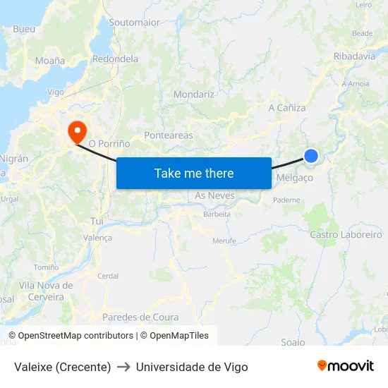 Valeixe (Crecente) to Universidade de Vigo map