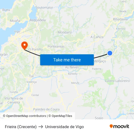 Frieira (Crecente) to Universidade de Vigo map