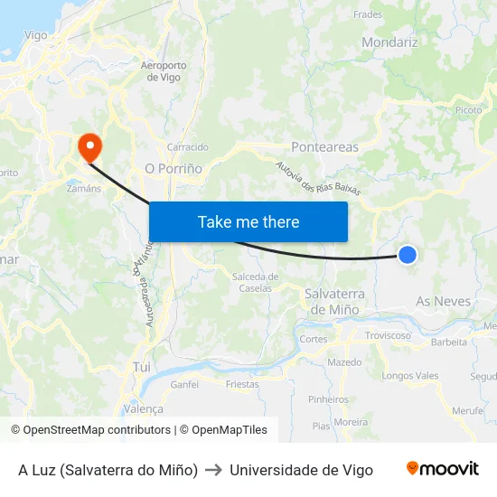 A Luz (Salvaterra do Miño) to Universidade de Vigo map