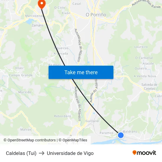 Caldelas (Tui) to Universidade de Vigo map