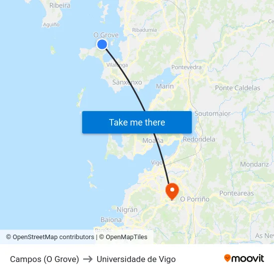 Campos (O Grove) to Universidade de Vigo map