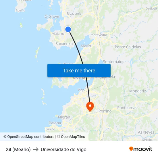 Xil (Meaño) to Universidade de Vigo map