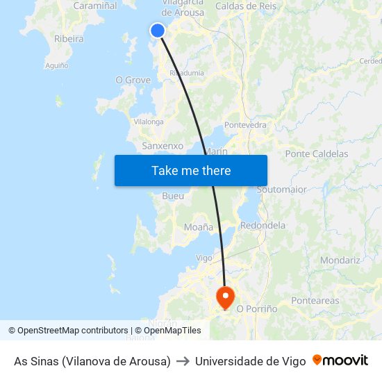 As Sinas (Vilanova de Arousa) to Universidade de Vigo map