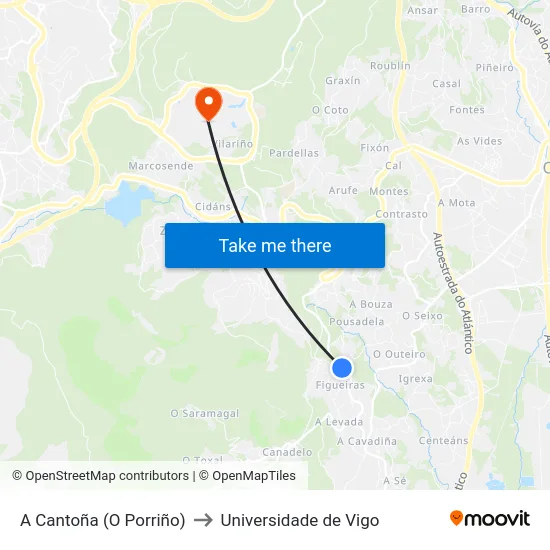 A Cantoña (O Porriño) to Universidade de Vigo map