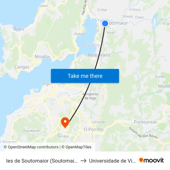 Ies de Soutomaior (Soutomaior) to Universidade de Vigo map