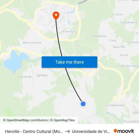 Herville - Centro Cultural (Mos) to Universidade de Vigo map