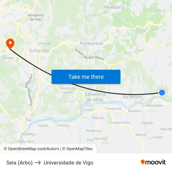Sela (Arbo) to Universidade de Vigo map