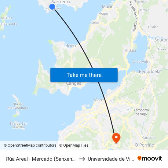 Rúa Areal - Mercado (Sanxenxo) to Universidade de Vigo map