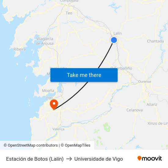 Estación de Botos (Lalín) to Universidade de Vigo map
