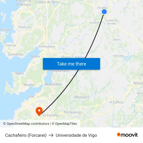 Cachafeiro (Forcarei) to Universidade de Vigo map