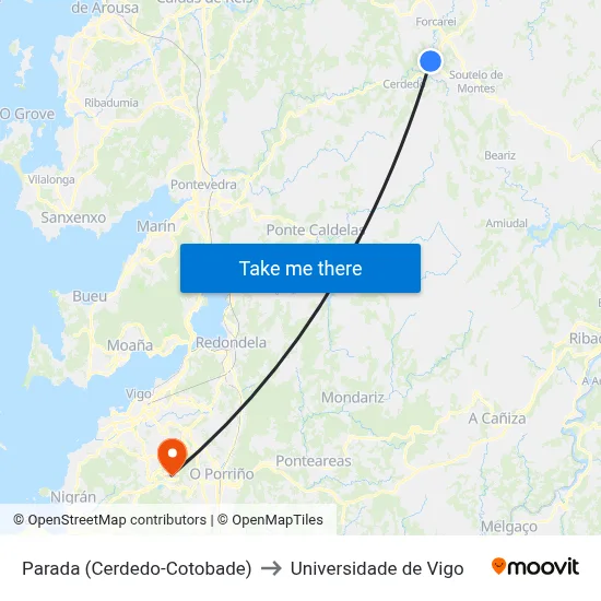 Parada (Cerdedo-Cotobade) to Universidade de Vigo map